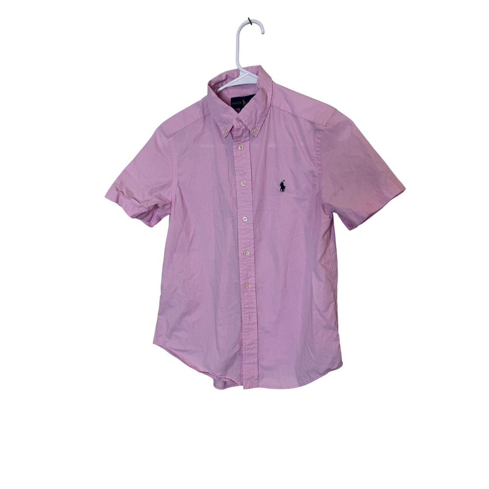 Ralph Lauren Shirt‎ Boys Medium 10-12 Pink Short Sleeve Button Down Pony Logo